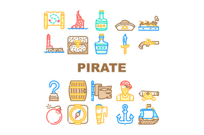 Pirate Sea Robber Collection Icons Set Vector