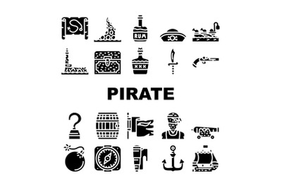 Pirate Sea Robber Collection Icons Set Vector