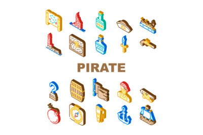 Pirate Sea Robber Collection Icons Set Vector