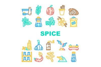 Spice Vegetable Food Collection Icons Set Vector