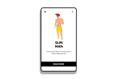 Slim Man Sportsman Measuring Waistline Vector