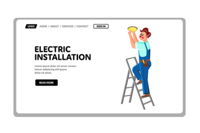 Electric Installation Work Doing Repairman Vector