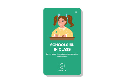 Schoolgirl In Class Write Education Lesson Vector