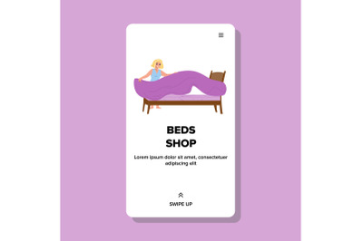 Beds Shop Client Woman Choosing Furniture Vector