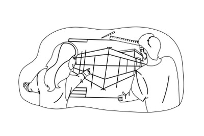 Architect Plan Researching Engineer Team Vector