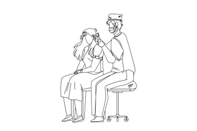 Audiologist Checking Patient Girl Ears Vector