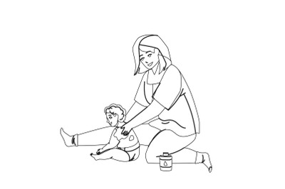 Baby Cream Mother Applying On Child Back Vector