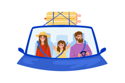 Family In Car Enjoy On Vacation Road Trip Vector