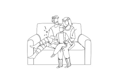 People Relaxing On Cozy Couch Together Vector