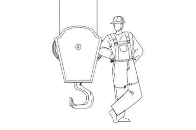 Near Crane Hook Staying Construction Worker Vector