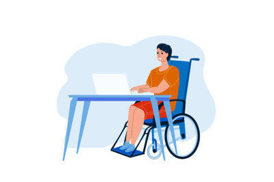 Disabled Worker At Workplace Remote Working Vector