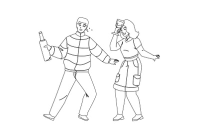 Drunk Man And Woman Couple Drink Together Vector