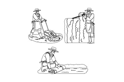 Gardener Man Work In Garden Collection Set Vector