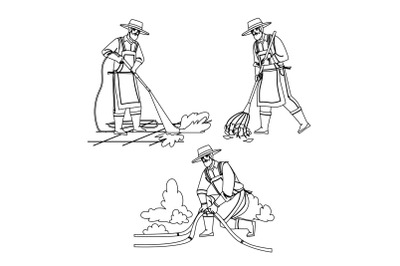 Gardener Man Agricultural Occupation Set Vector