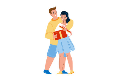 Boyfriend Give Gift For Girlfriend On Date Vector