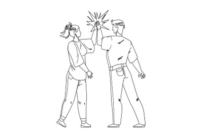 Man Giving High Five Young Woman Friend Vector