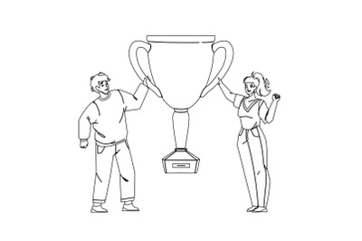 Goal Achievement Celebrate Couple With Cup Vector