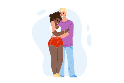Interracial Couple Boy And Girl Embracing Vector