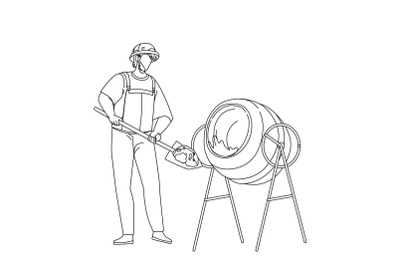 Mixing Cement Construction Worker In Tool Vector