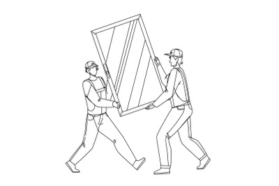 Pvc Window Carrying Men For Installing Vector