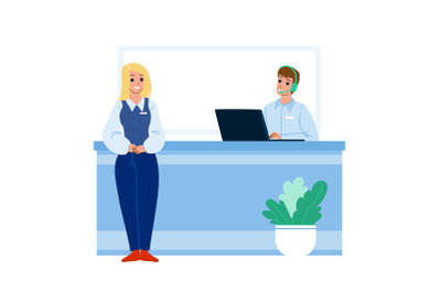 Receptionist Working At Desk In Hotel Lobby Vector