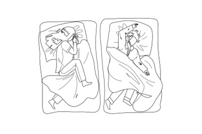 Sleeping Child Boy And Girl In Cozy Bed Vector