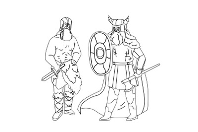 Viking Men Armoured With Axe And Shield Vector