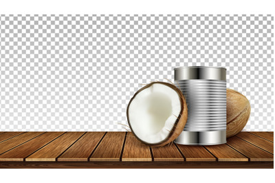 Coconut Tropical Nut And Metallic Container Vector