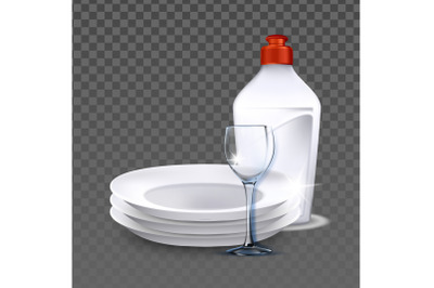 Plates And Wineglass Washed With Detergent Vector