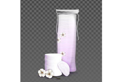 Cotton Pads Blank Bag And Blossom Flower Vector