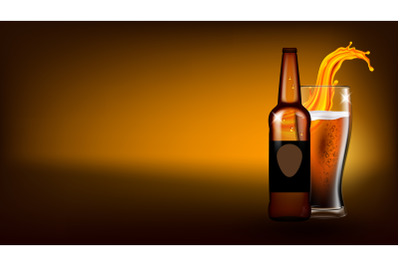 Beer Glass And Blank Bottle Copy Space Vector