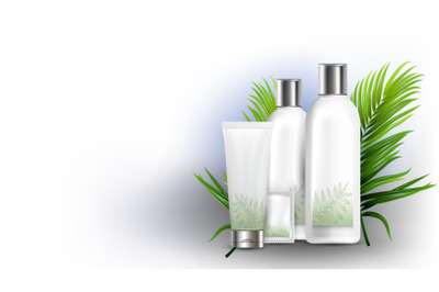 Shampoo Different Packages And Tree Branch Vector