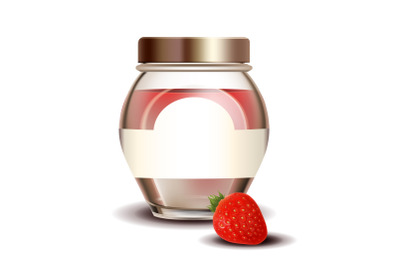 Strawberry Sweet Jam In Blank Glass Bottle Vector