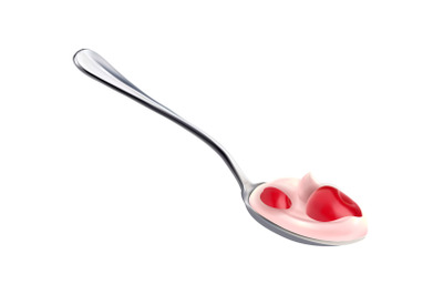 Yogurt Dairy Dessert Spoon With Cherry Vector