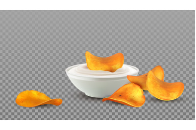 Potato Chips Snack With Mayonnaise Sauce Vector