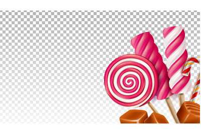 Toffee Caramel And Lollipop Sweet Candies Vector