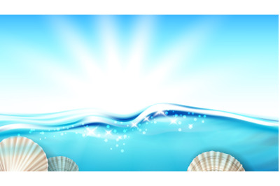 Scallop Mollusk In Ocean Water Copy Space Vector