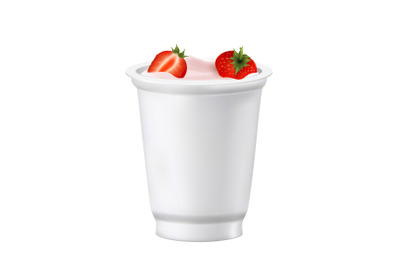 Yoghurt Dessert Blank Cup With Strawberry Vector