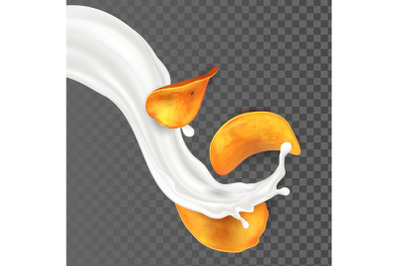 Potato Chips Snack And Cream Sauce Splash Vector