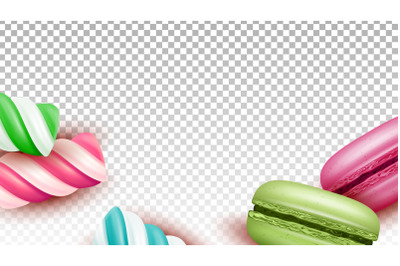 Macaroons Cakes And Lollipop Sweet Candies Vector