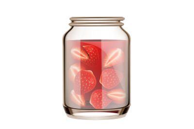 Canned Strawberry In Blank Glass Bottle Vector