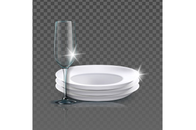 Clean Plates And Wineglass Kitchenware Vector