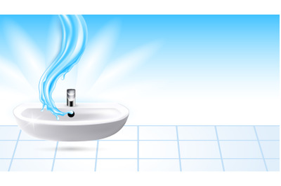 Bathroom Sink With Flowing Water Copy Space Vector