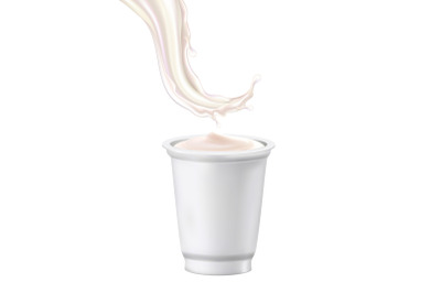 Yoghurt Dessert Blank Cup And Milk Splash Vector