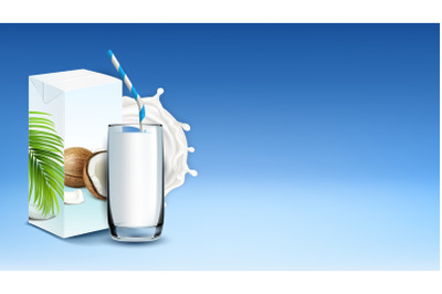 Coconut Milk Drink And Splash Copy Space Vector