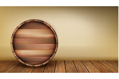 Wooden Barrel Laying On Floor Copy Space Vector