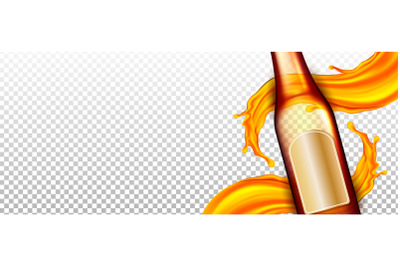 Beer Blank Glass Bottle And Beverage Splash Vector