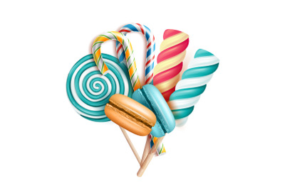 Macaroons Cakes And Lollipop Candies Set Vector