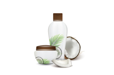 Coconut Natural Shampoo And Cream Cosmetics Vector