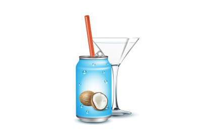 Soda Water With Coconut Taste And Glass Vector